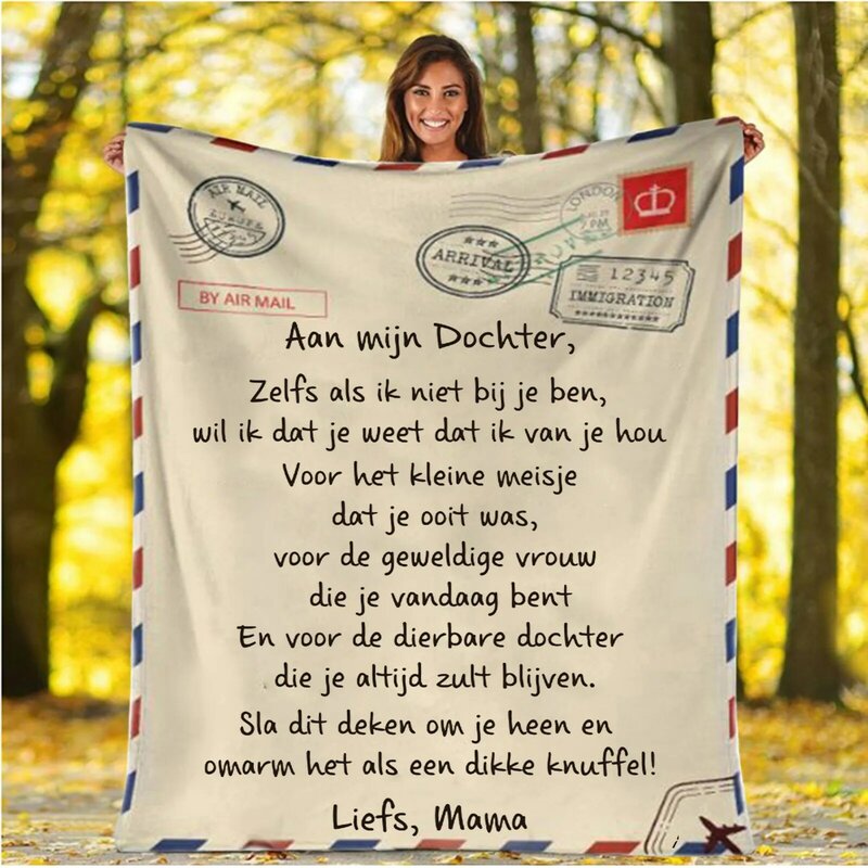 Fleece Deken Om Mijn Dochter/Zoon Deken Nederlandse Bericht Brief Flanellen Deken Gift Voor Kids Koc 120X150/130X150/150X200/150X220CM