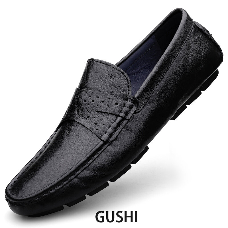 Couro genuíno de alta qualidade ao ar livre calçados masculinos sapatos casuais moda elegante luxo clássico deslizamento-em mocassins zapatos de hombre