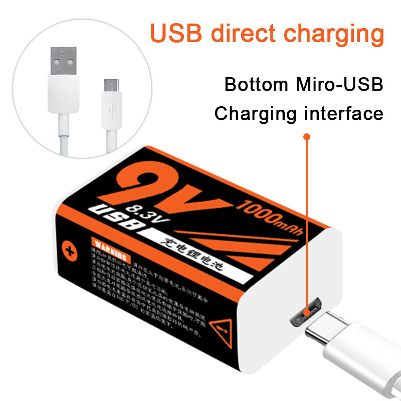 1000mAh Rechargeable 9V Li-ion Battery Micro USB Batteries For Metal Detector RC Helicopter Model Microphone Toy Remote Control