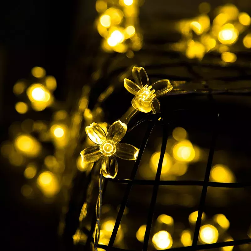 Guirnalda de luces Led con diseño de flor de melocotón para decoración de jardín, luces solares de hadas, 20/30/50 Led
