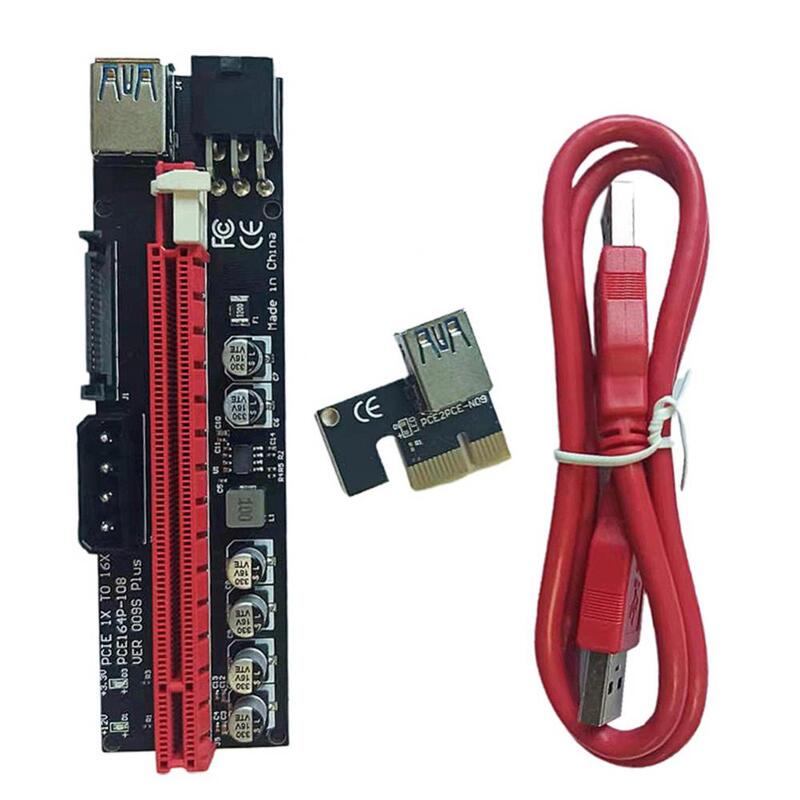 VER 009S PCI-E 라이저 카드, PCI-E1X-16X 그래픽 카드, 익스텐션 케이블 전송 와이어링, USB3.0 인터페이스, 6PIN SATA 인터페이스