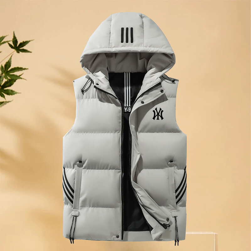 남성 겨울 글자 인쇄 패딩 재킷 코트, 따뜻하고 두꺼운 코튼 민소매 조끼, 남성 스포츠 여행 방풍 브랜드 조끼