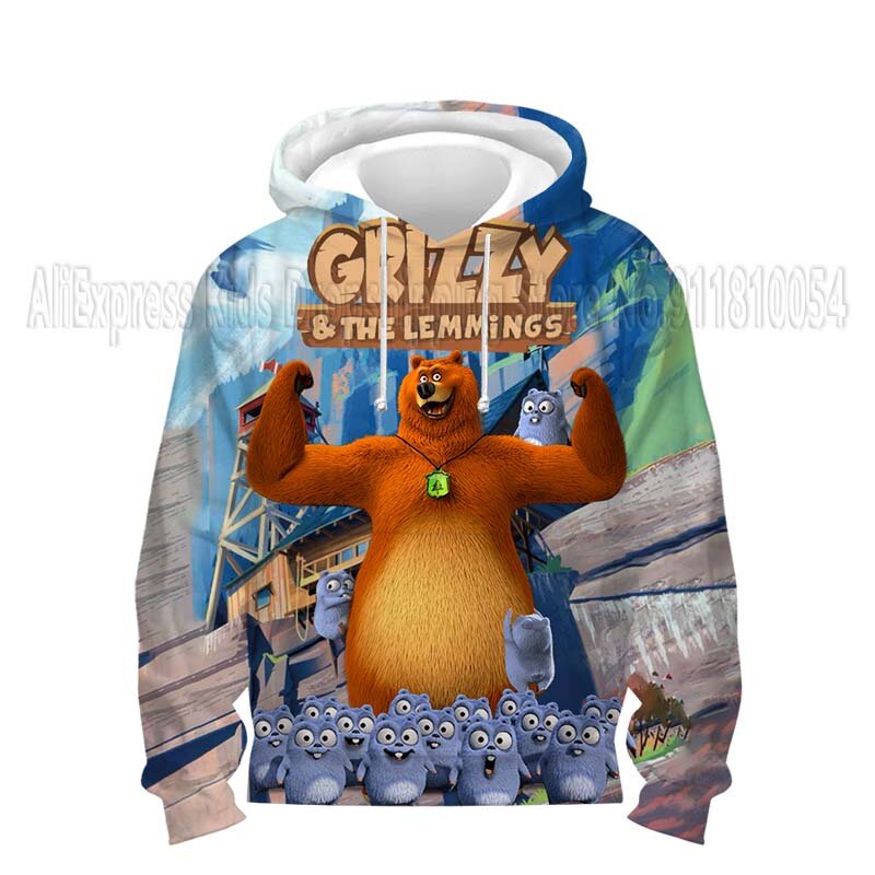 Sudadera con capucha con estampado 3D de Grizzy and the Lemmings para niños, sudaderas con dibujos animados, Tops, jerséis de Anime, abrigos, prendas de vestir informales