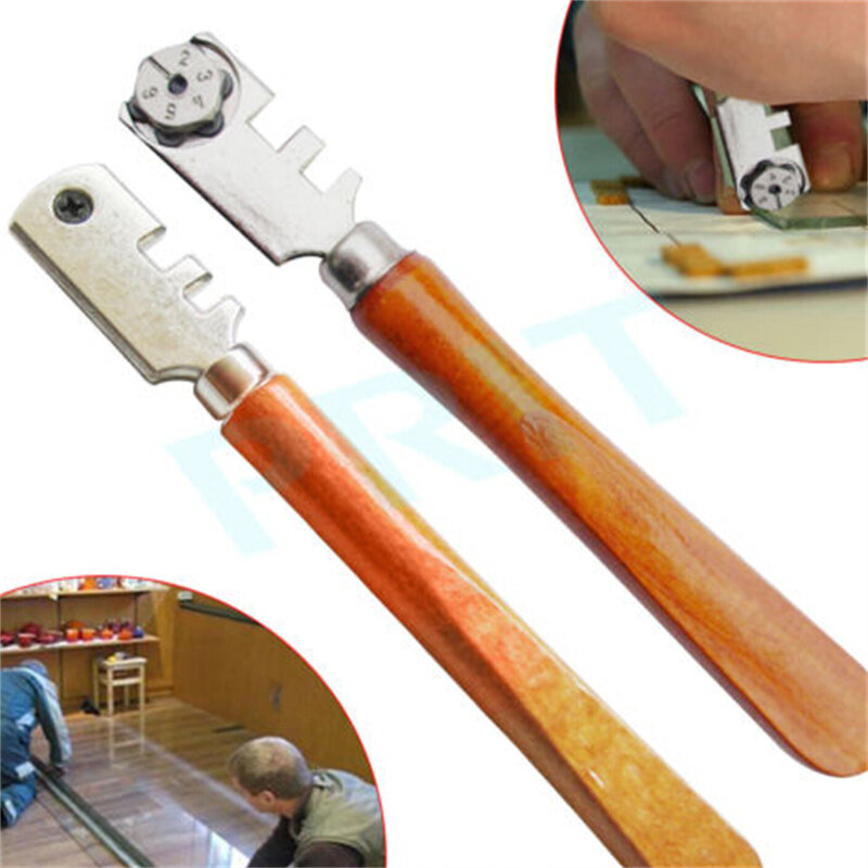 Multifunctional Portable Six-wheel Glass Cutter High-strength Roller Mahogany Round Flat Handle Glass Knife Craft Cutting Tool