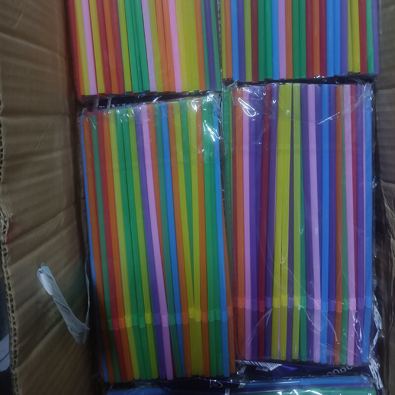 100-600Pcs Multicolor Plastic Straws Kitchen Beverage Disposable Drinking Straw Cocktail Rietjes Wedding Party Accessories
