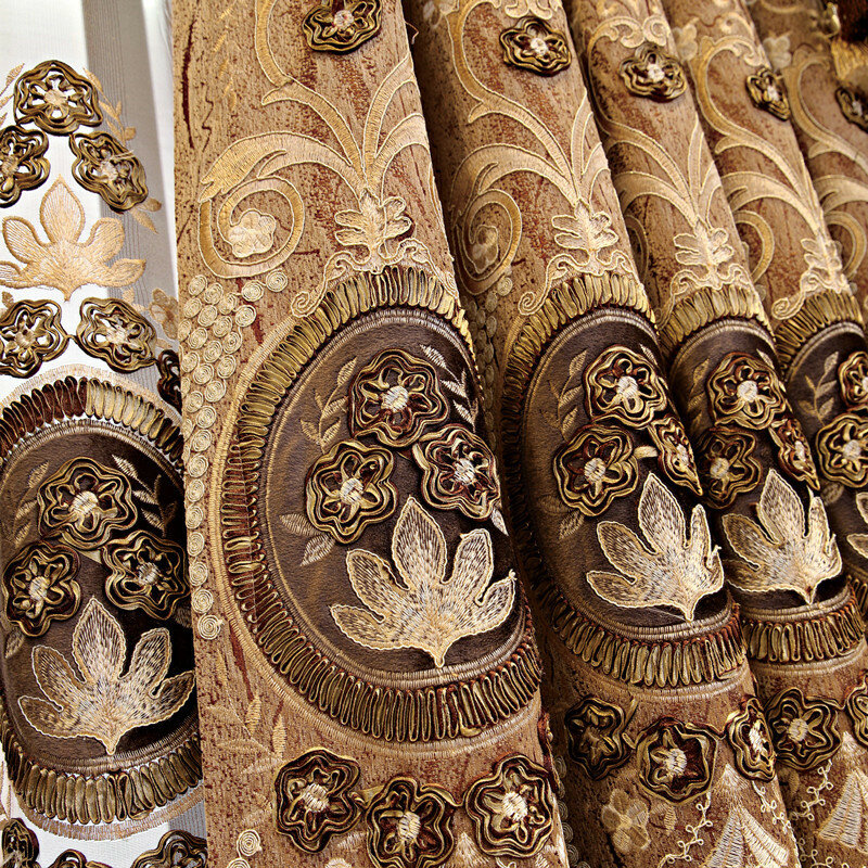 Шениль кофейного цвета в европейском стиле с вышивкой затенение благородный роскошный и элегантный занавес для гостиной столовой спальни
