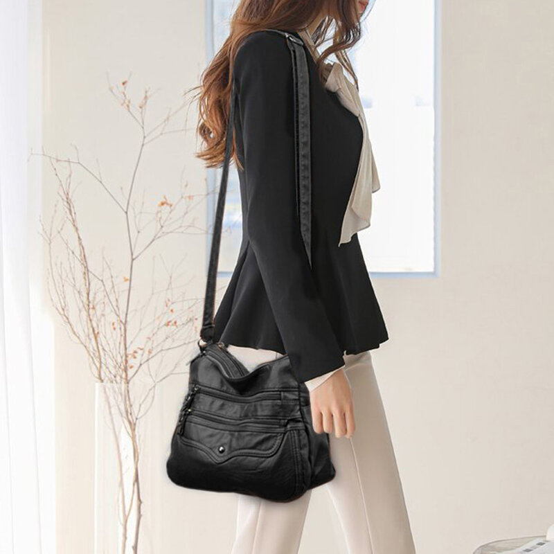 المرأة بولي Leather جلد بلون حقيبة كتف متعدد الطبقات الكلاسيكية حقائب كروسبودي للنساء 2021 موضة جديدة