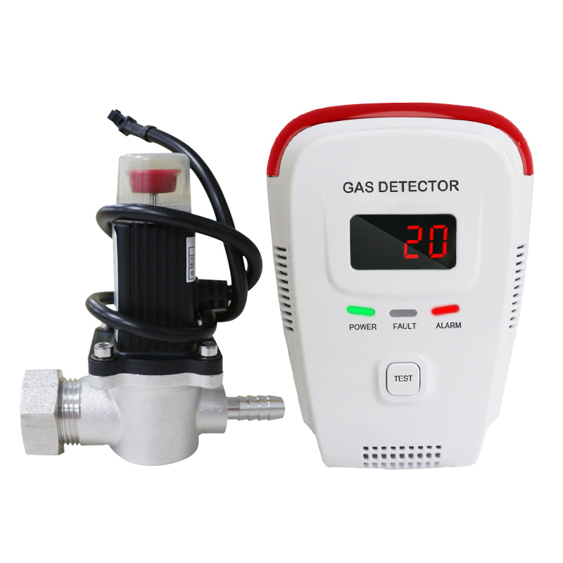 Aardgaslekdetector vloeibaar petroleumgas Detecter Voor Huiskeuken Veiligheid Brandalarm Sensor met Auto Afsluiten Cilinderslang Solenoïde Valve