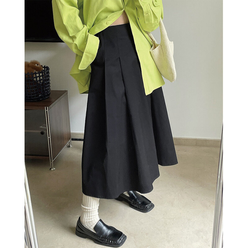 Early Spring Skirt Women Cotton High Waist A-line Retro Mid-length Umbrella Skirts Modern Loose Slim Fashionable Pleated Skort