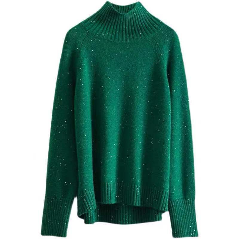 100% pure wool ladies pullover casual knitted plus size blouse autumn / winter thickening women's half high neck cashmere sweate