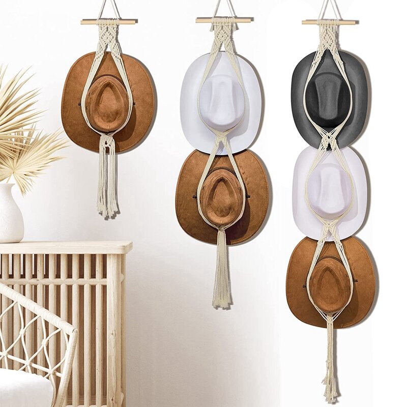Hat Organizer 3 Pieces Bohemian Hat Wall Hanging Wooden Hat Hooks Boho Hat Hangers For Wall Hanging Hat Display