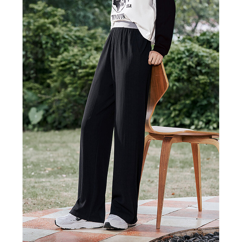 Toyouth Women Pants 2023 Spring Elastic Waist Straight Loose Trousers Five Colors Comfort Casual All Match Long Pants