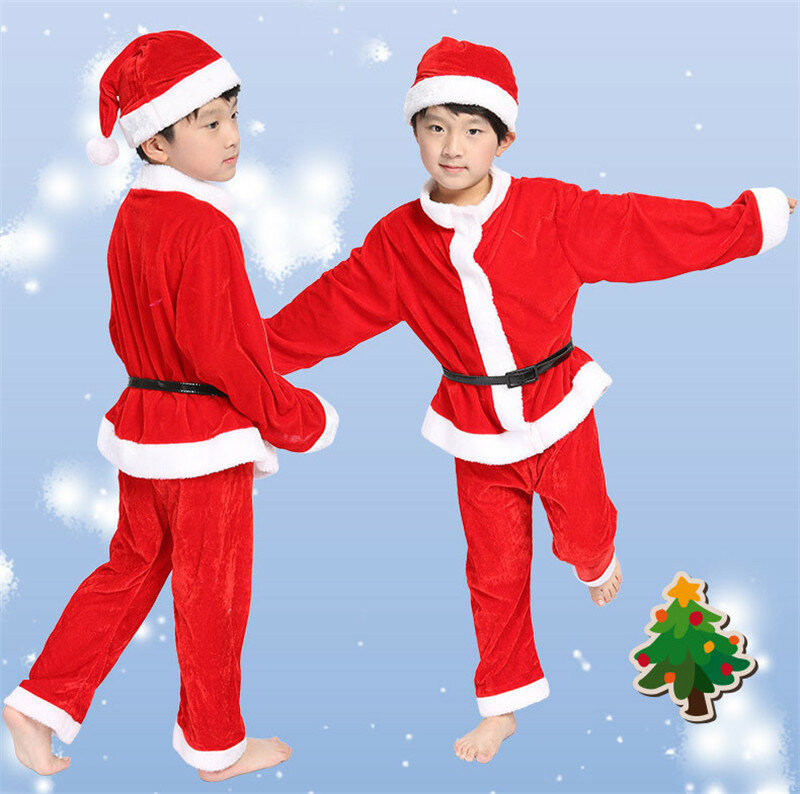 New Year Kids Santa Claus Children Red Xmas Clothes Party Dress Up Set for Boys Girls Christmas Cosplay Costume Santa Claus Set