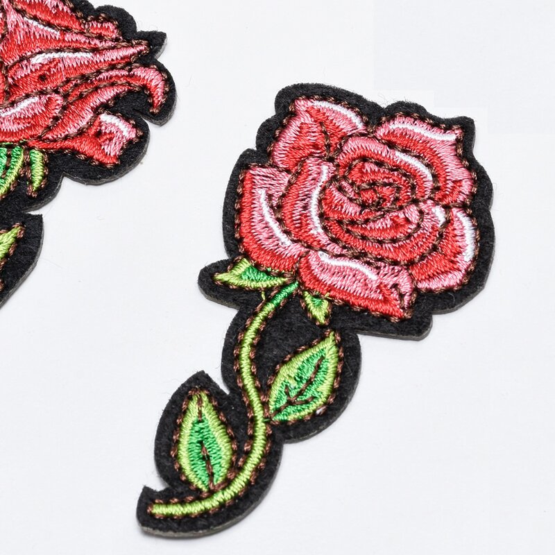 Parche de planchado con bordado de flores y rosas, accesorio autoadhesivo para coser, bricolaje, ropa interior, pantalones, decoración, 2 piezas