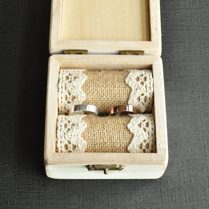 Custom Wedding Rings Box with Photo Wedding Rings Holder Engraved Vintage Wooden Ring Bearer Engagement Ring Pillow Memory Gift