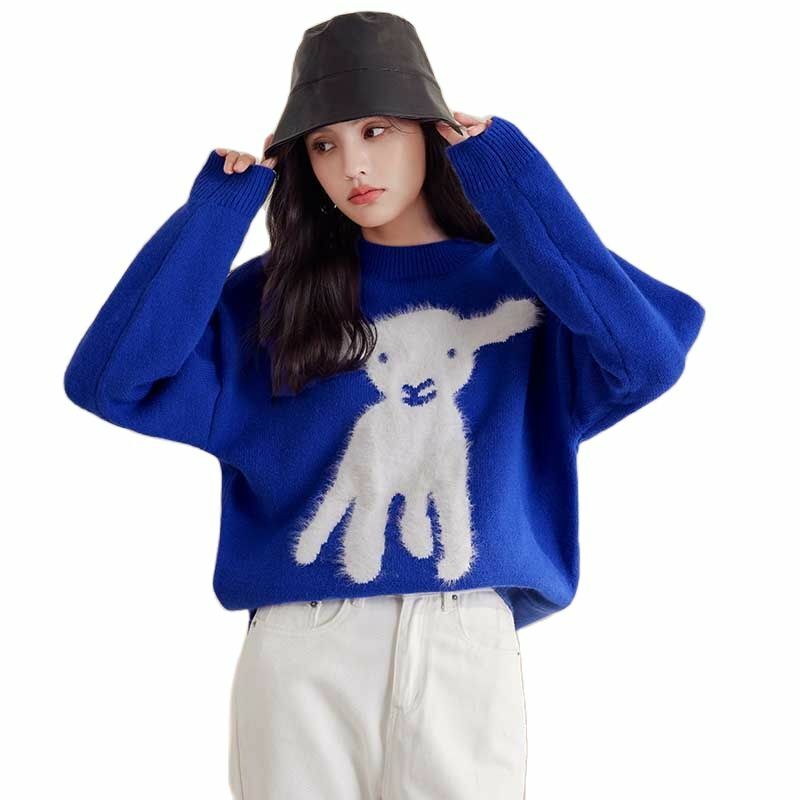 Wisher&Tong Women Sweaters 2022 Autumn Winter O-neck Long Sleeve Knitted Pullover Loose Casual Chic Tops Korean Style Sweater
