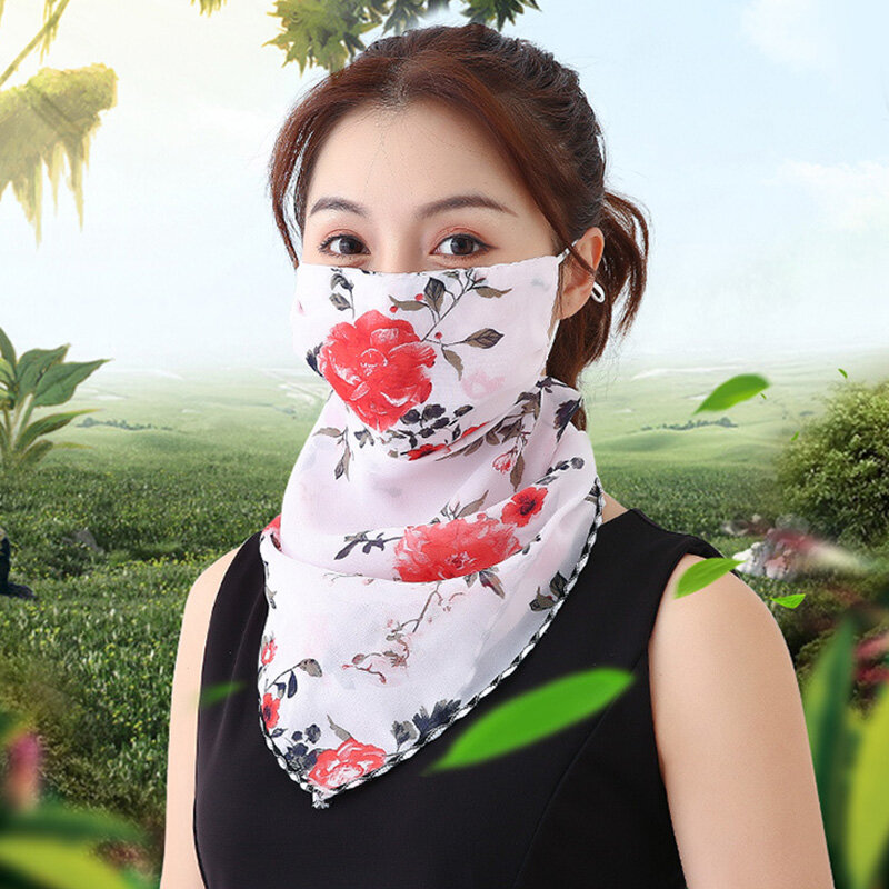 Chiffon Scarf Summer Sun UV Wind Protection Sunscreen Face Mask Neck Tube Scarf Dustproof Cycling Motorcycle Running Ear Hangers