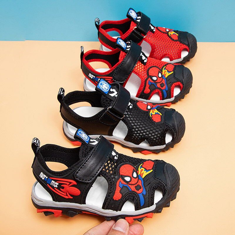 Disney-zapatillas de dibujos animados de fondo suave para bebé, niño y niña sandalias para, zapatos de playa de Spider-Man, zapatillas de playa, botas para niño