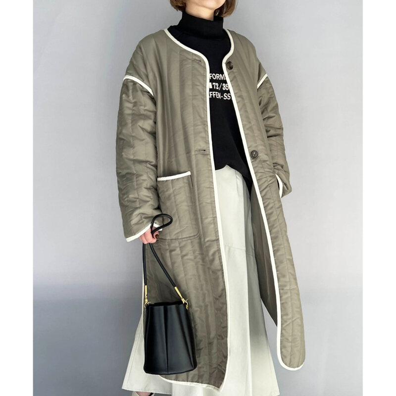 Cappotto lungo trapuntato autunnale moda solido stile coreano monopetto oversize sottile cappotti invernali donna giacca Casual cappotti