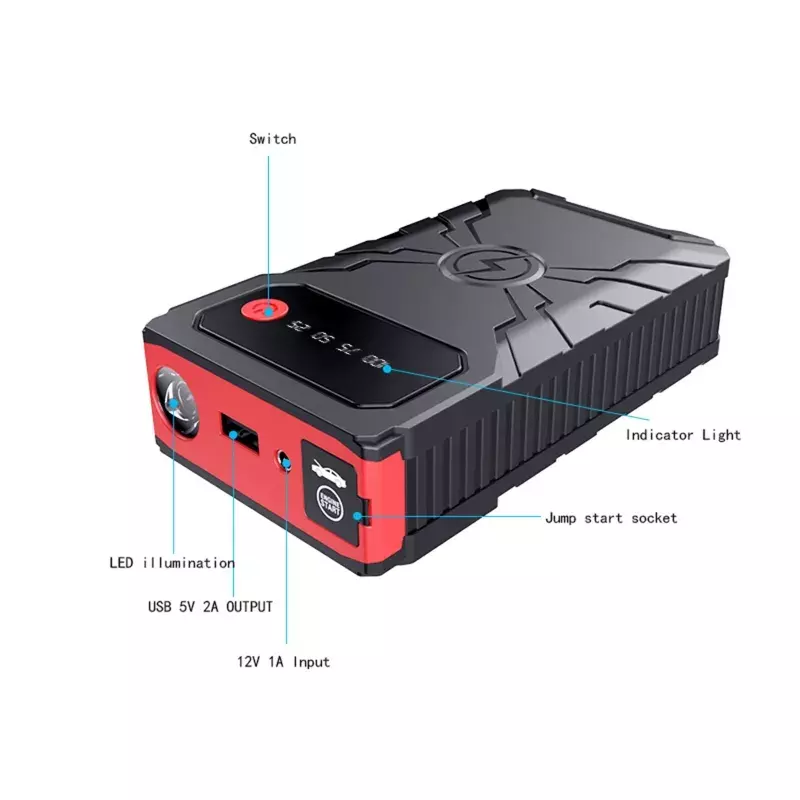 Car Jump Starter Power Bank Pack portatile Auto Battery Booster caricabatterie rapido 12V emergenza con dispositivo di avviamento a luce LED