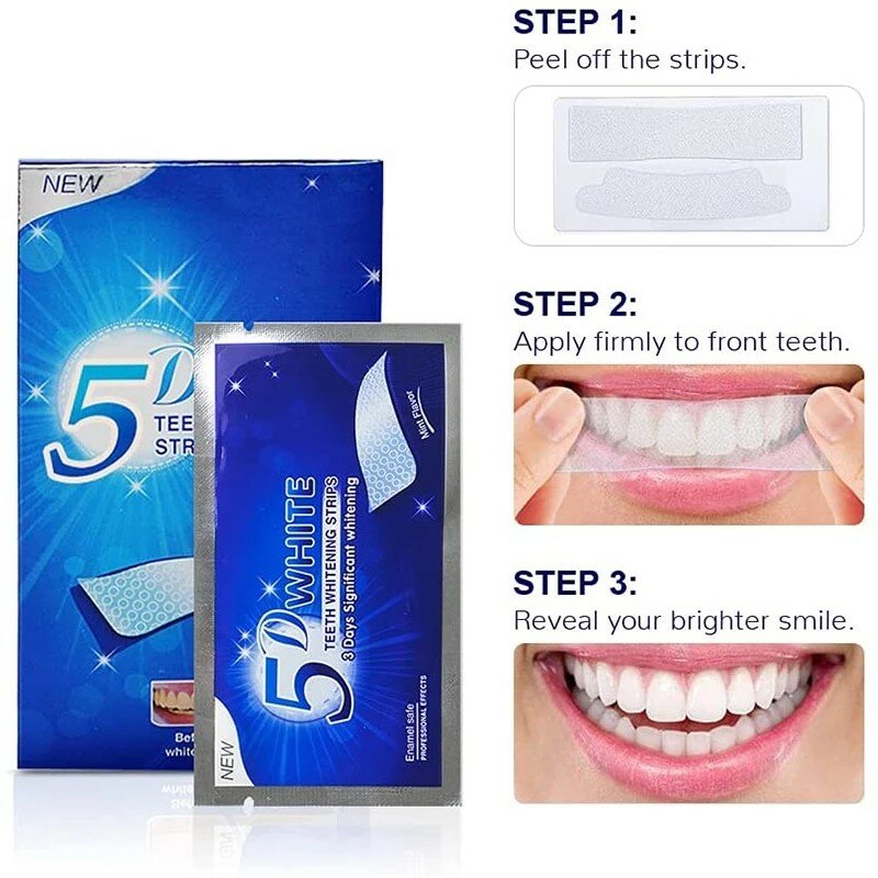 5D 치아 미백 스트립 연기 차 커피 얼룩 제거 치과 표백 젤 베니어, 치과 의사 구강 위생 관리, 미용 건강