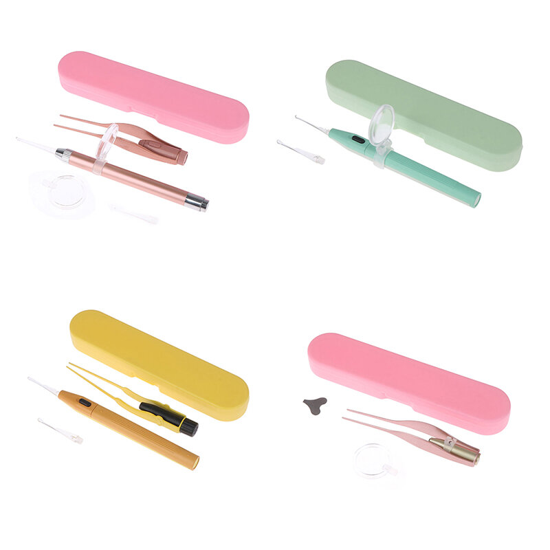 1Set LED FlashLight Ear Stick Booger Tweezer Clip Baby Ear Cleaner Endoscope Penlight Spoon Cleaning Ear Curette Light Spoon