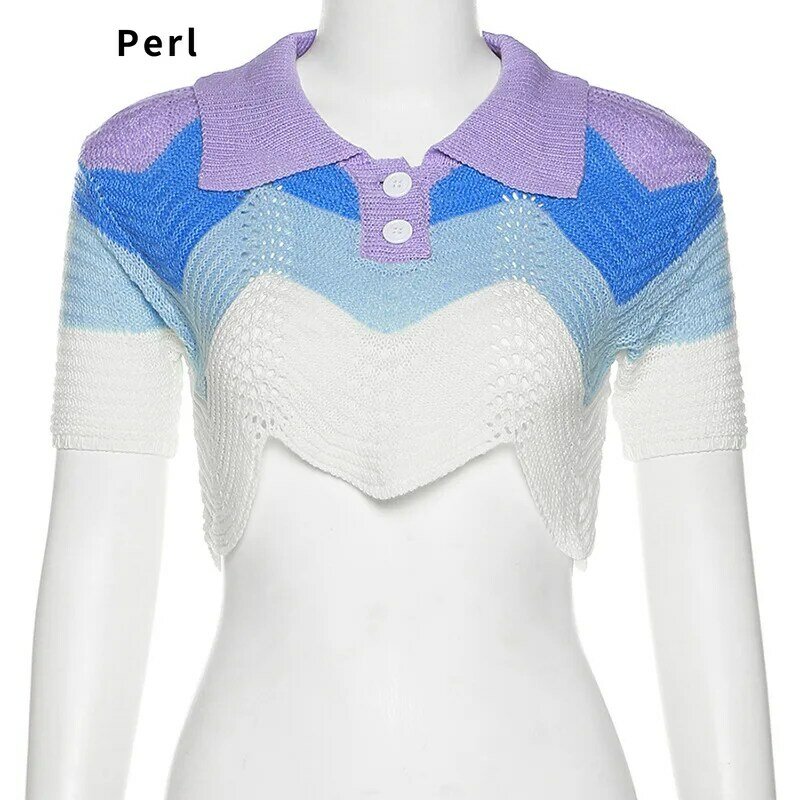 Perl-Conjunto de dos piezas de punto para mujer, Top súper corto + minifalda, a la moda, conjuntos de falda de verano, vestidos a juego elegantes