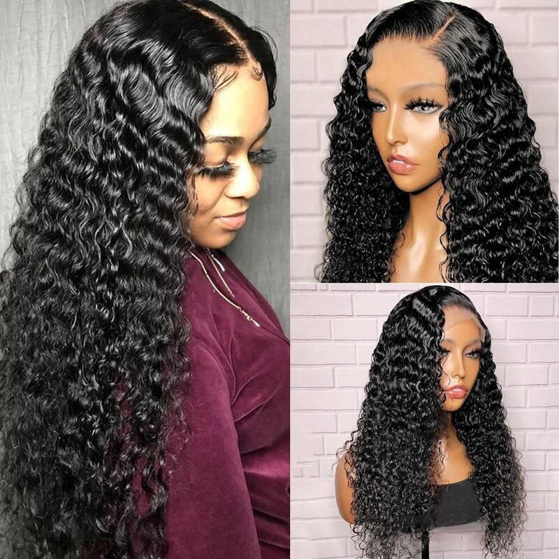 Babyhair-Peluca de cabello sintético para mujeres negras, pelo rizado con malla frontal, longitud de 26 pulgadas, resistente al calor, 180% densidad, parte media