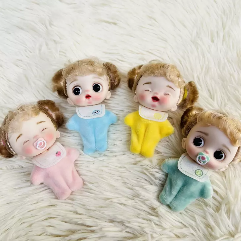 New Mini 9CM Doll Cute Smiling Face Dark Blue 3D Big Eyes with Clothes Pacifier Dolls DIY Toy Best Gift for Kids