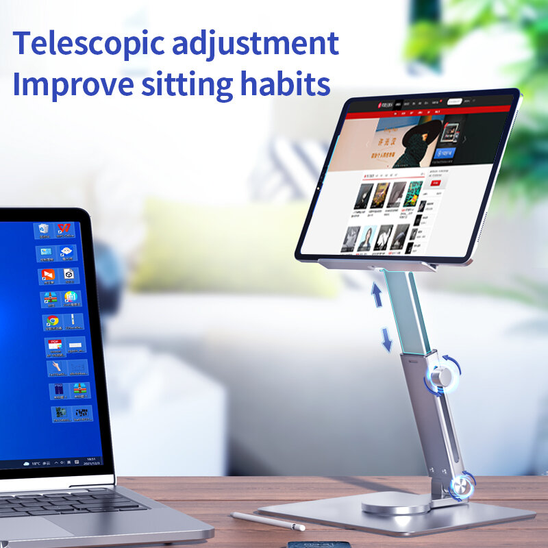 Novo suporte de mesa tablet riser 360 rotação multi-ângulo altura ajustável dobrável titular dock para xiaomi ipad tablet portátil