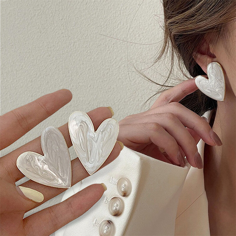 925 Silver Needles Simple Small Love Pearl Stud Earrings Korea Fashion Girl Earrings Valentine'S Day Gift Heart Earrings