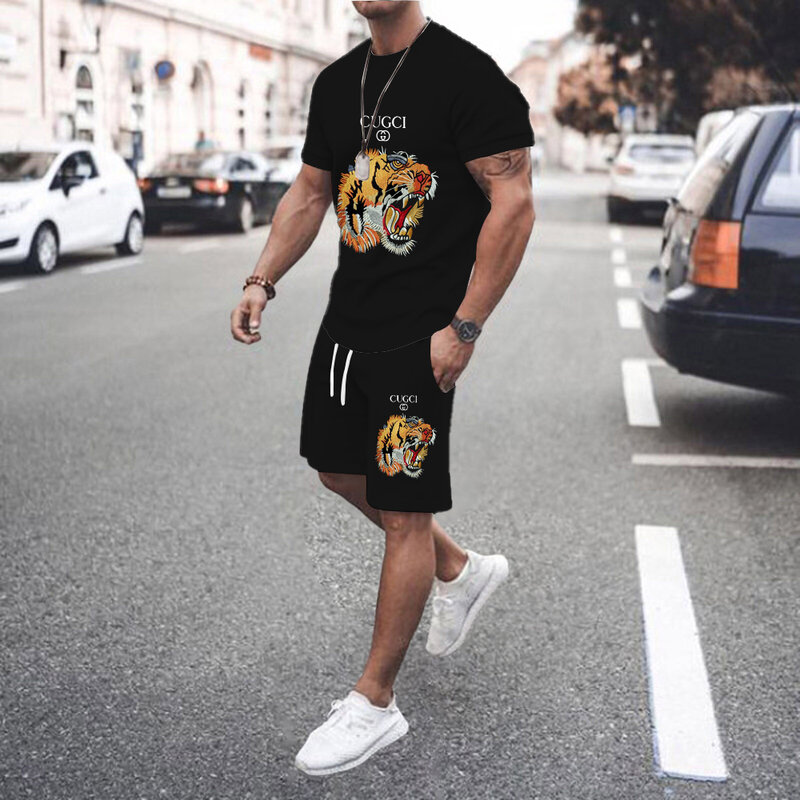 2022 New Summer Men's T-shirt Oversized Men Tracksuits Solid Color Fashion Streetwear Mens Clothes Casual Loose 2 Piece Male Set