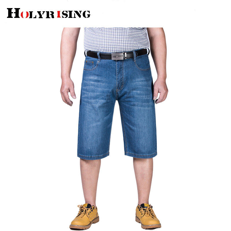 Men cowboy shorts algodão fino elástico denim solto masculino esticado meia calças tamanho 30-52 respirável calças de brim baggy nz036