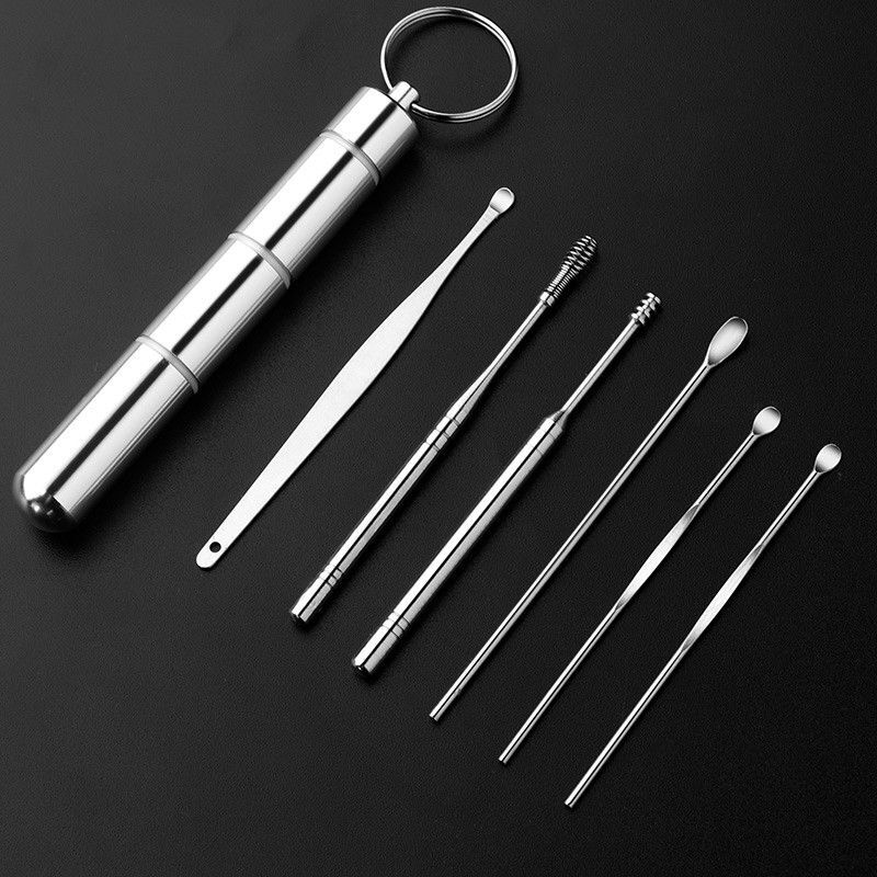 Conjunto de ferramentas de limpeza de orelha de aço inoxidável do agregado familiar portátil ferramenta de limpeza de cera de orelha ferramenta de remoção de cera de orelha