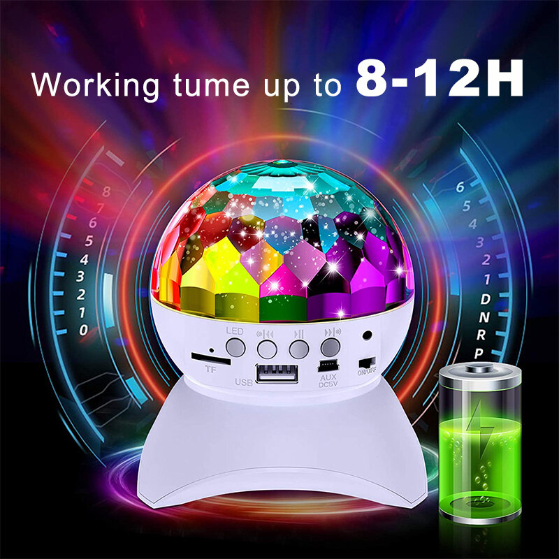 Lámpara de discoteca inalámbrica con altavoz, luz RGB con Bluetooth, Bola de espejo, luz LED estroboscópica, proyector láser de música para fiesta y Club de DJ