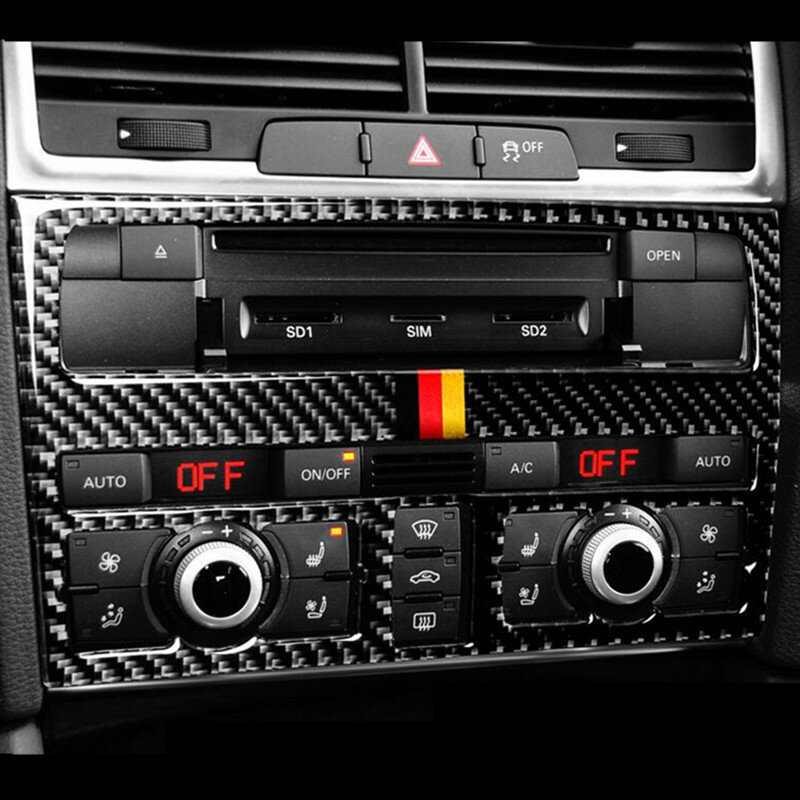 คาร์บอนไฟเบอร์คอนโซล CD แผงตกแต่งเกียร์สำหรับ Audi Q7 2008-2015ประตูภายในแขนปุ่มสติกเกอร์