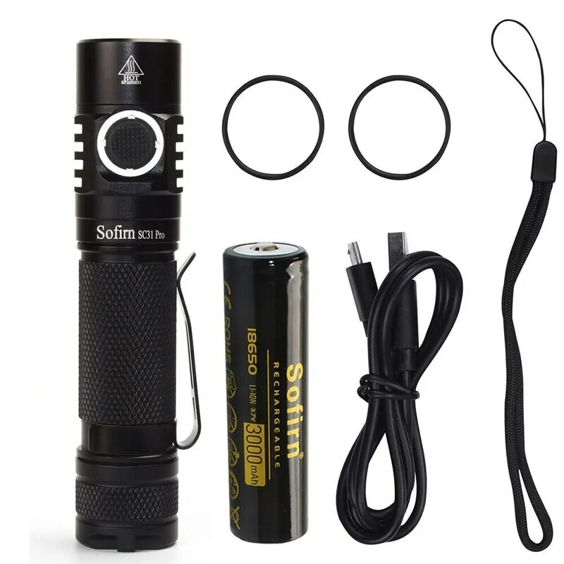 Sofirn SC31 Pro Lanterna LED Poderoso Recarregável 18650 Tocha USB C SST40 2000LM Anduril Outdoor Lanterna Tática