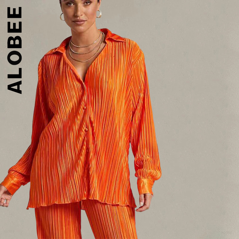 Alobee-女性用トラックスーツ,基本的なパンツセット,プリーツ,シングルブレストのボタンセット