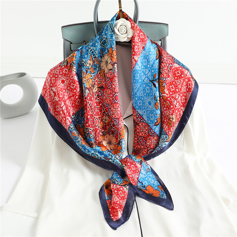 Квадратный шелковый дизайнерский цветочный Рисунок 90 см, Женская бандана, платок