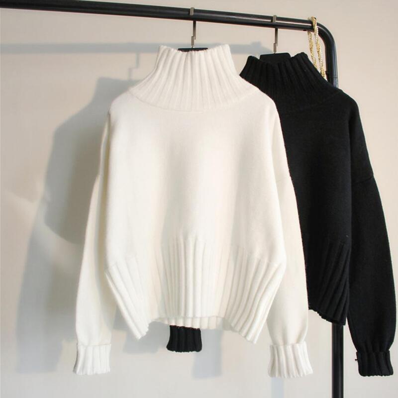 Стильный женский зимний свитер с защитой от усадки, Женский пуловер, Однотонный женский свитер, сохраняющий тепло