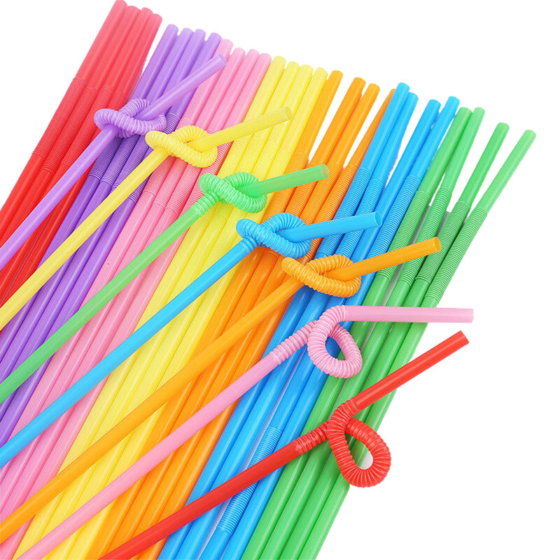 100pcs Multicolor Plastic Straws Kitchen Beverage Disposable Drinking Straw Cocktail Coffee Wedding Party Accessories