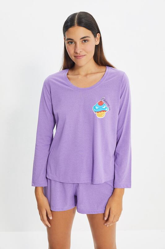 Trendyol Cupcake Printed Knitted Pajamas Set THMAW22PT0030