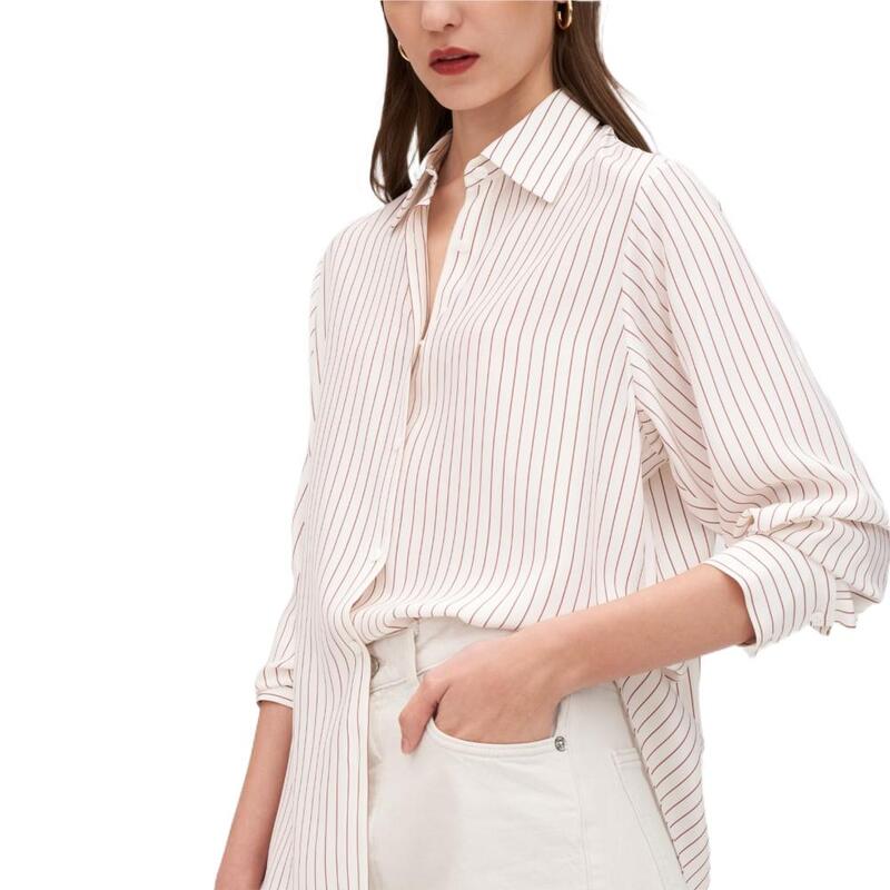 女性用ストライプシルクのオーバーサイズのシャツ,ベーシックな中国の長袖シャツ,エレガントで軽量なしわ防止,19mm