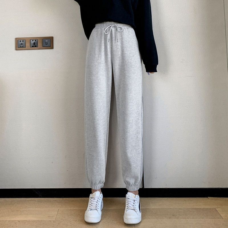 Nine points/pants striped thread cotton sweatpants women's new loose everything with bloomers bunched foot casual pants