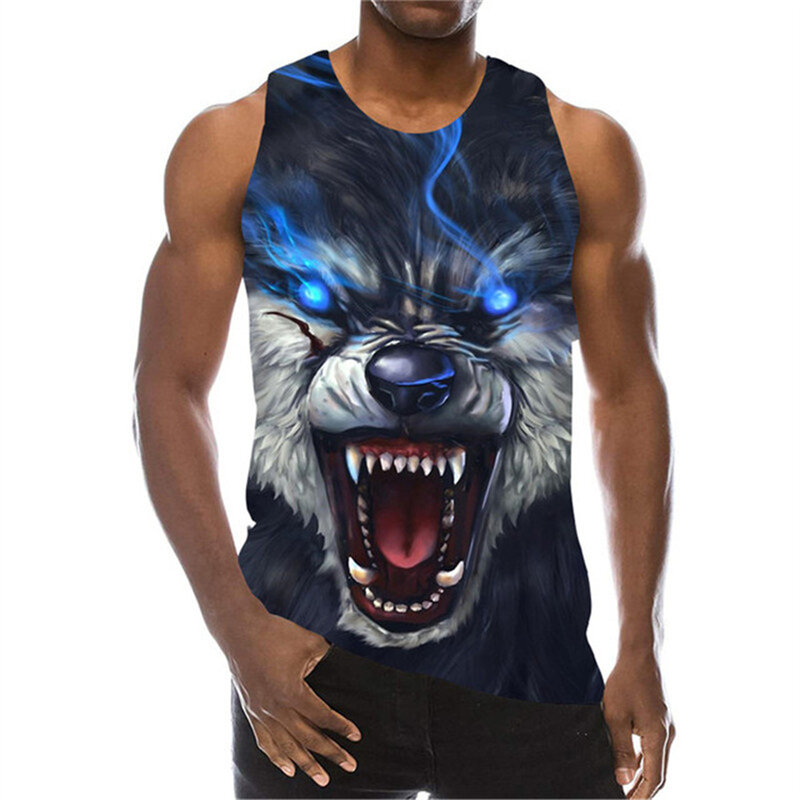 เสื้อกล้ามพิมพ์ลาย3D รูปสัตว์หมาป่าแขนกุดเสื้อลำลองผู้ชายแขนยาวไล่ระดับสีเสื้อกั๊กลำลองไซส์ใหญ่พิเศษเสื้อ6XL คอกลมไซส์พิเศษ
