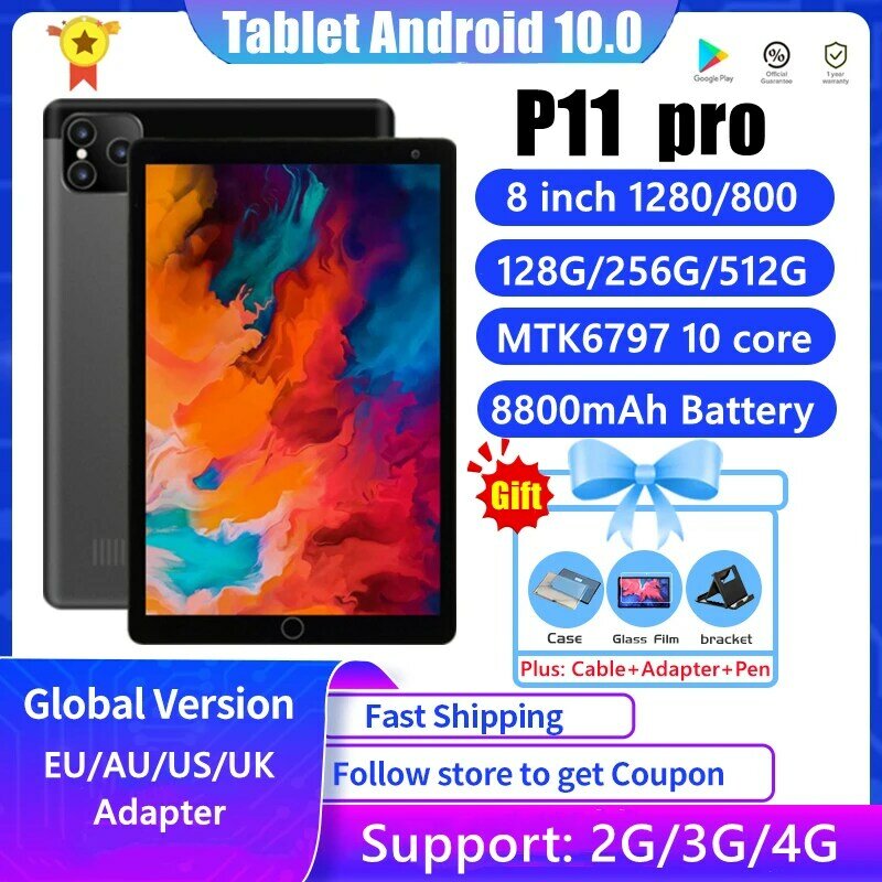 เฟิร์มแวร์ระดับโลก5G แท็บเล็ต P11 Pro 8นิ้ว Tablete หน้าจอ Full HD แท็บเล็ต Android 10 Dual Sim 8800MAh tablette P11 Pro Android