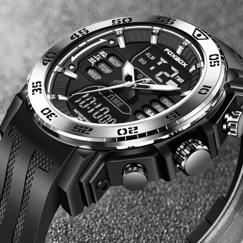 LIGE marka mężczyźni sport zegarki podwójny wyświetlacz analogowy cyfrowy LED elektroniczny zegarek kwarcowy wodoodporny pływanie zegarek wojskowy