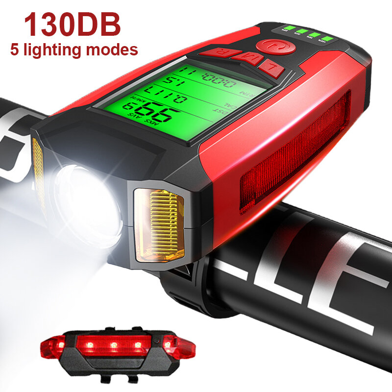 Kit d'éclairage de vélo avec compteur de vitesse, Rechargeable par USB, phare avant Super lumineux, 5 Modes d'éclairage pour cyclisme sur route