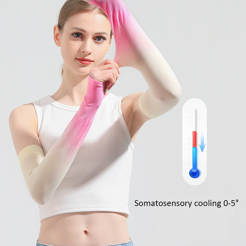 Verão gradiente mangas de gelo para as mulheres moda colorido gelo seda protetor solar manga respirável alta qualidade esportes braço capa