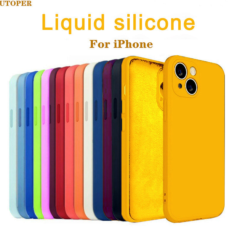 Utoper oficial quadrado líquido silicone estojo para iphone 11 12 13 pro max mini xs max xr x 7 8 plus se lente proteção capa funda